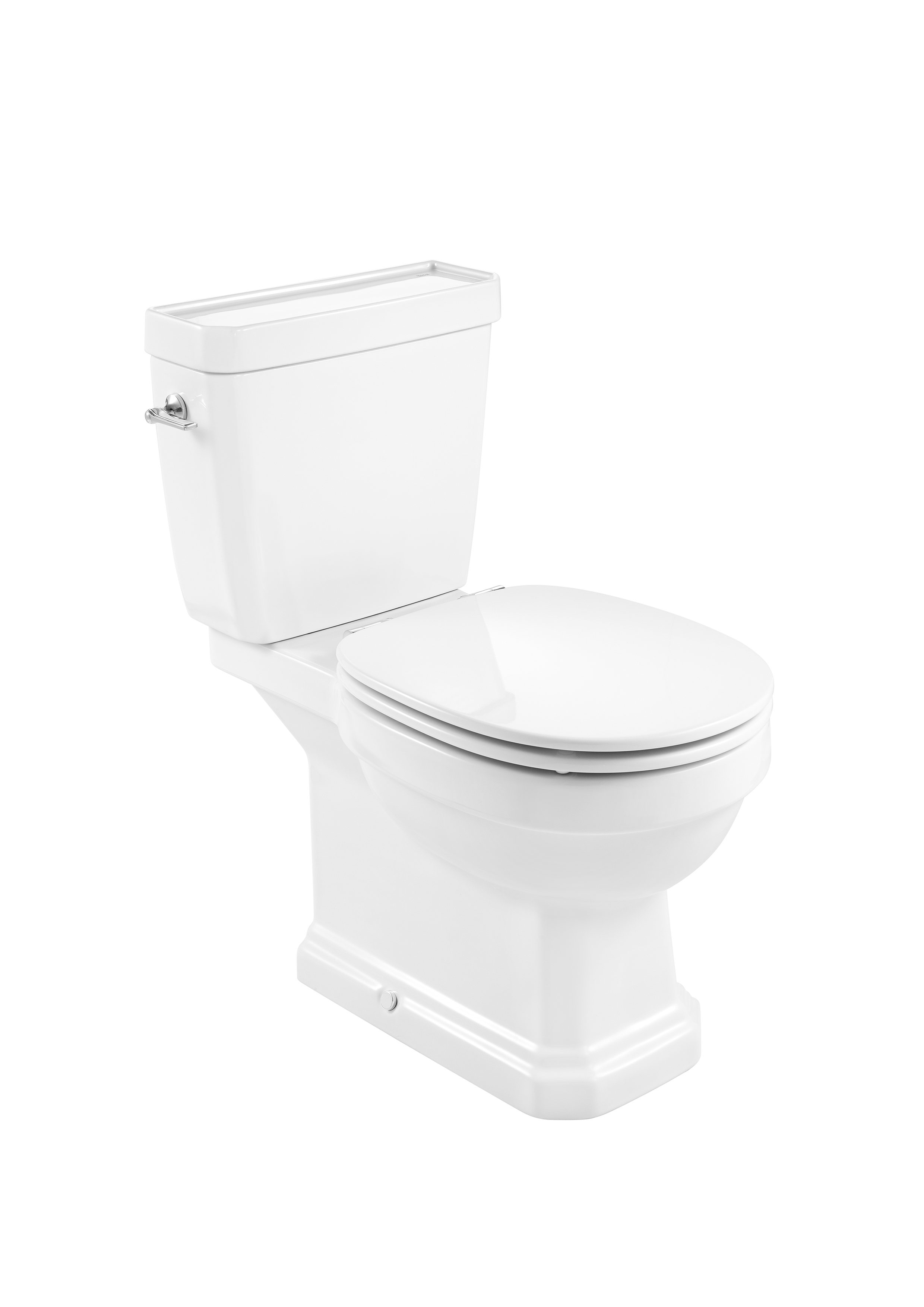 Vitreous china close-coupled Rimless WC with dual outlet